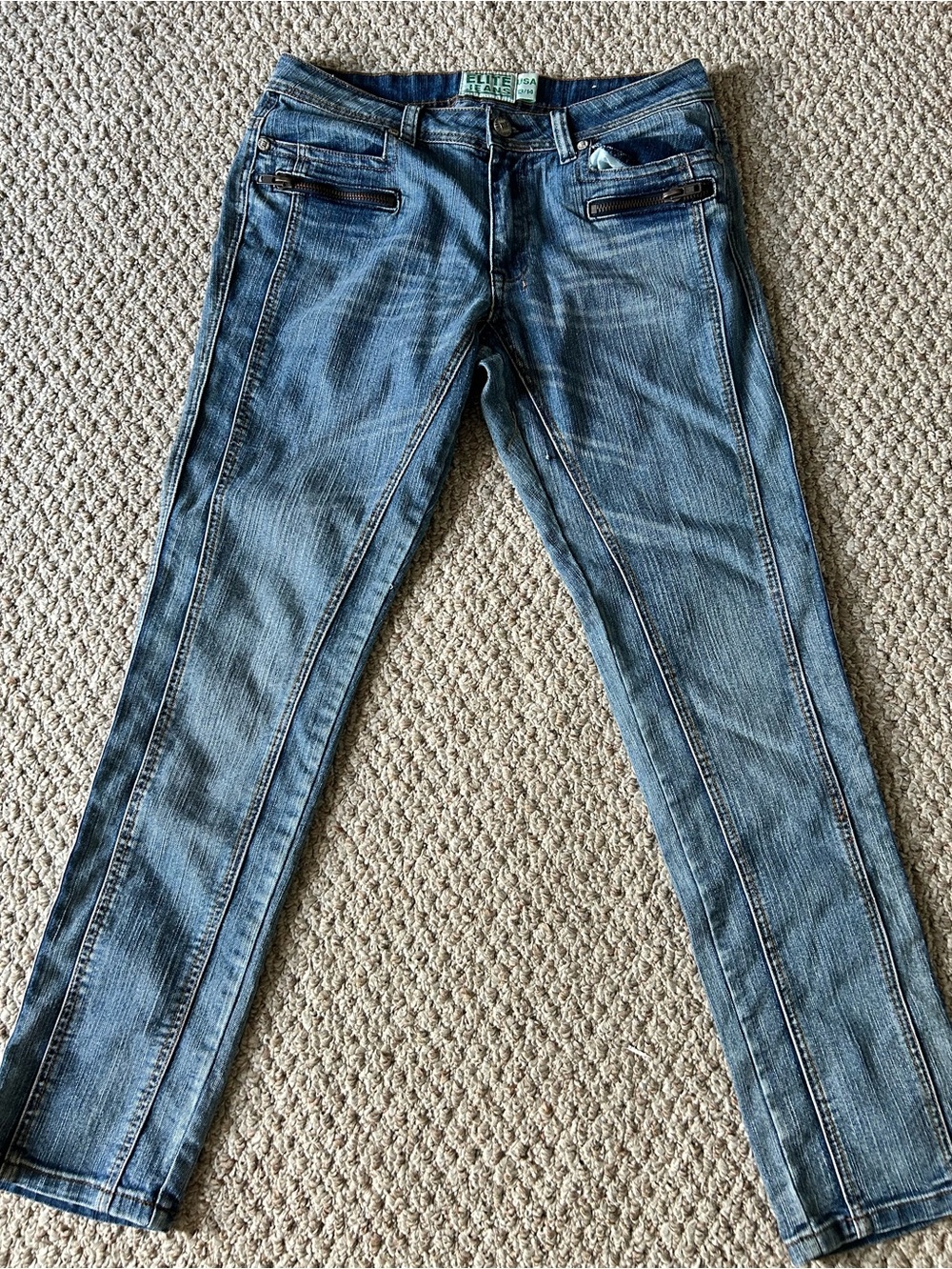 Elite Jeans Y2K, Vintage Denim Light Wash Zipper Details 13/14 USA